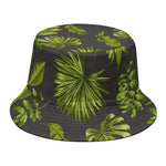 Dark Tropical Leaf Pattern Print Bucket Hat