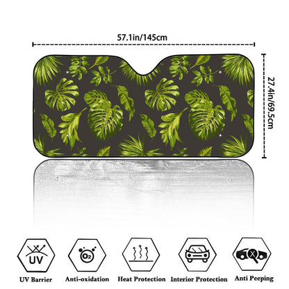 Dark Tropical Leaf Pattern Print Car Windshield Sun Shade