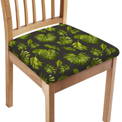 Dark Tropical Leaf Pattern Print Chair Cushion Cover