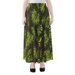 Dark Tropical Leaf Pattern Print Chiffon Maxi Skirt
