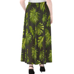 Dark Tropical Leaf Pattern Print Chiffon Maxi Skirt