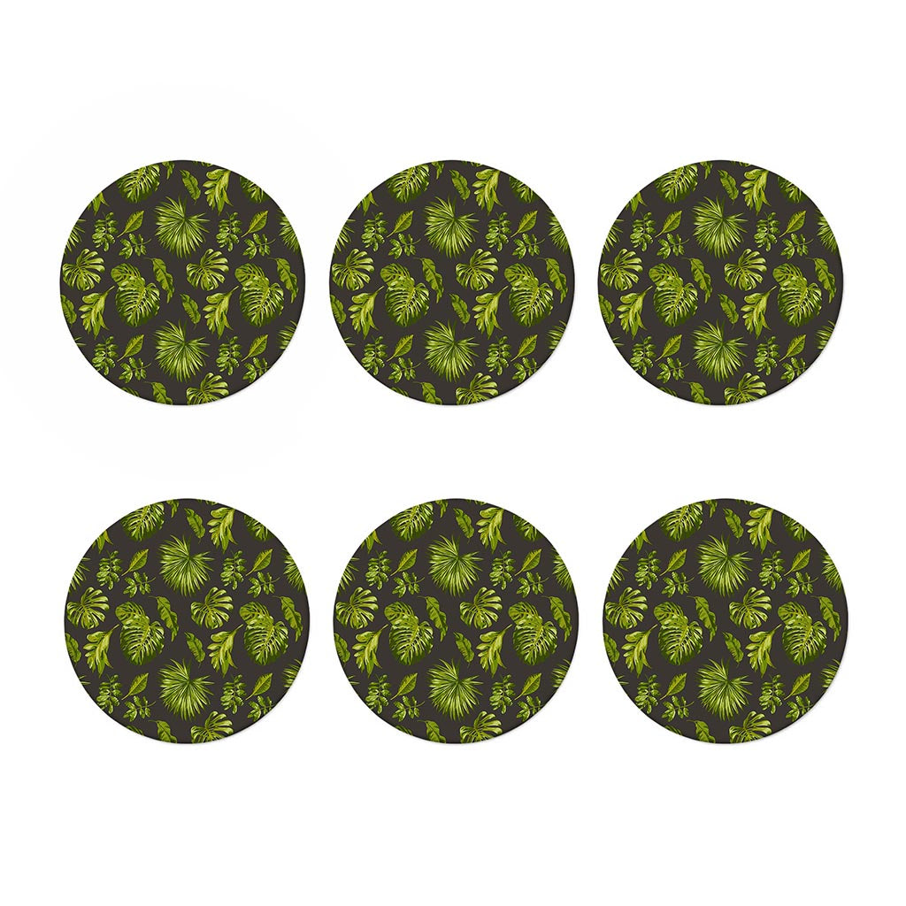 Dark Tropical Leaf Pattern Print Coaster Set