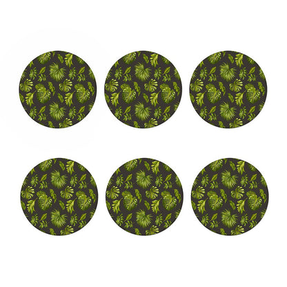 Dark Tropical Leaf Pattern Print Coaster Set