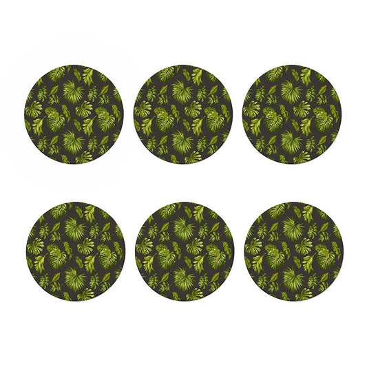 Dark Tropical Leaf Pattern Print Coaster Set