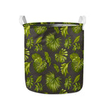 Dark Tropical Leaf Pattern Print Collapsible Laundry Basket