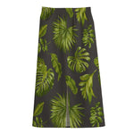 Dark Tropical Leaf Pattern Print Cotton Front Slit Maxi Skirt