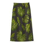 Dark Tropical Leaf Pattern Print Cotton Front Slit Maxi Skirt