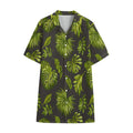 Dark Tropical Leaf Pattern Print Cotton Hawaiian Shirt