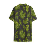 Dark Tropical Leaf Pattern Print Cotton Hawaiian Shirt