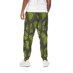 Dark Tropical Leaf Pattern Print Cotton Pants