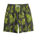 Dark Tropical Leaf Pattern Print Cotton Shorts