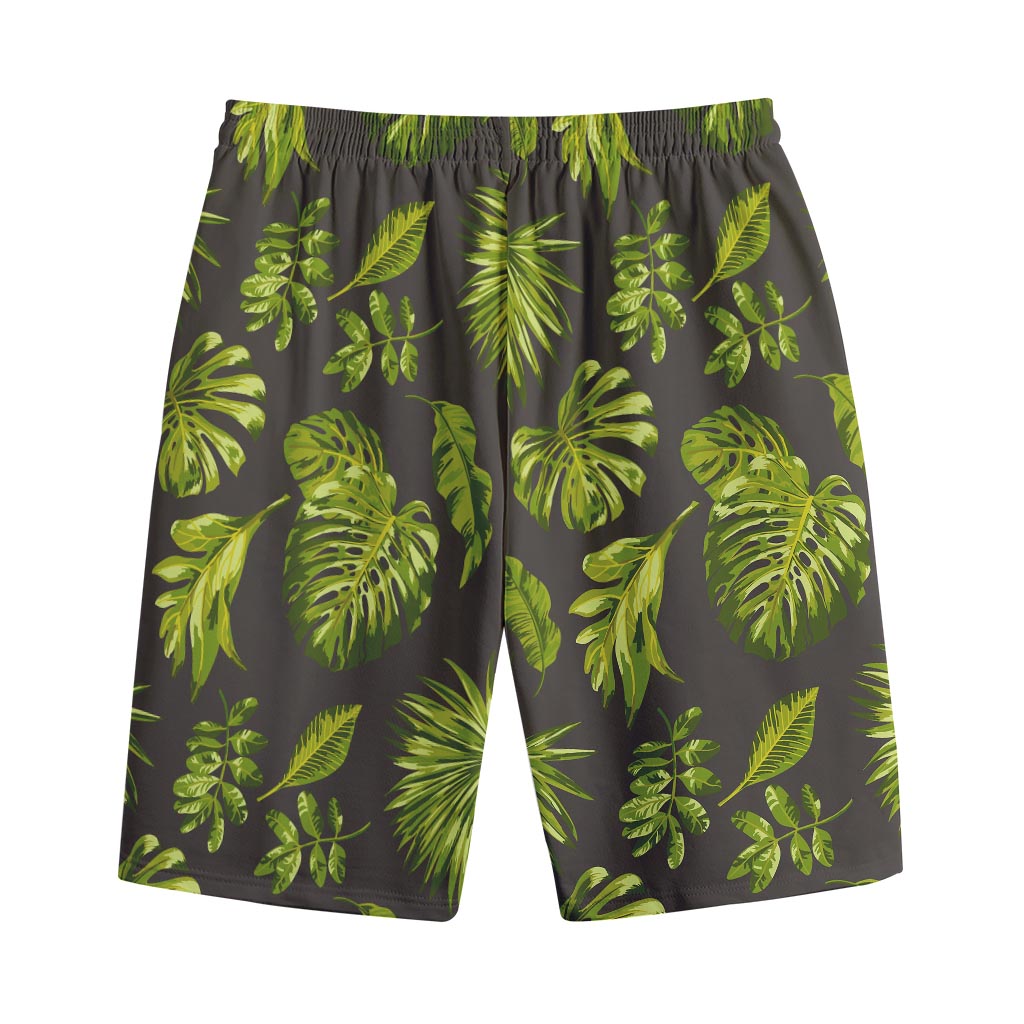 Dark Tropical Leaf Pattern Print Cotton Shorts