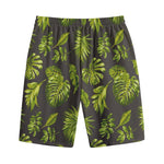Dark Tropical Leaf Pattern Print Cotton Shorts