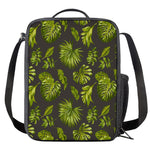 Dark Tropical Leaf Pattern Print Crossbody Lunch Bag