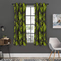 Dark Tropical Leaf Pattern Print Grommet Curtain Panels