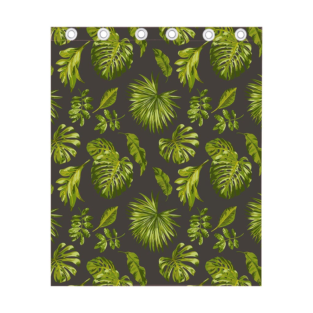 Dark Tropical Leaf Pattern Print Curtain