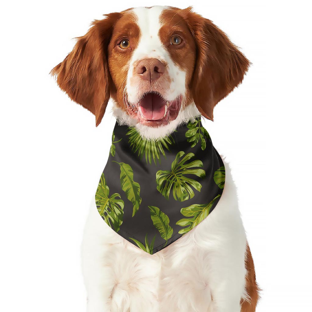 Dark Tropical Leaf Pattern Print Dog Bandana