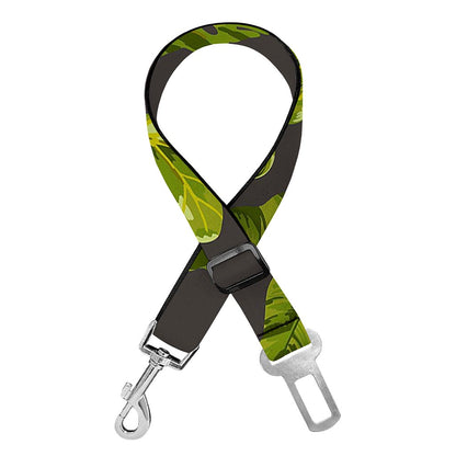Dark Tropical Leaf Pattern Print Dog Seat Belt