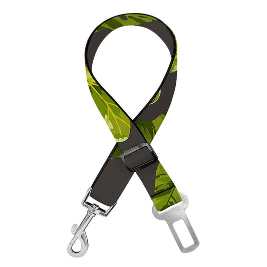 Dark Tropical Leaf Pattern Print Dog Seat Belt