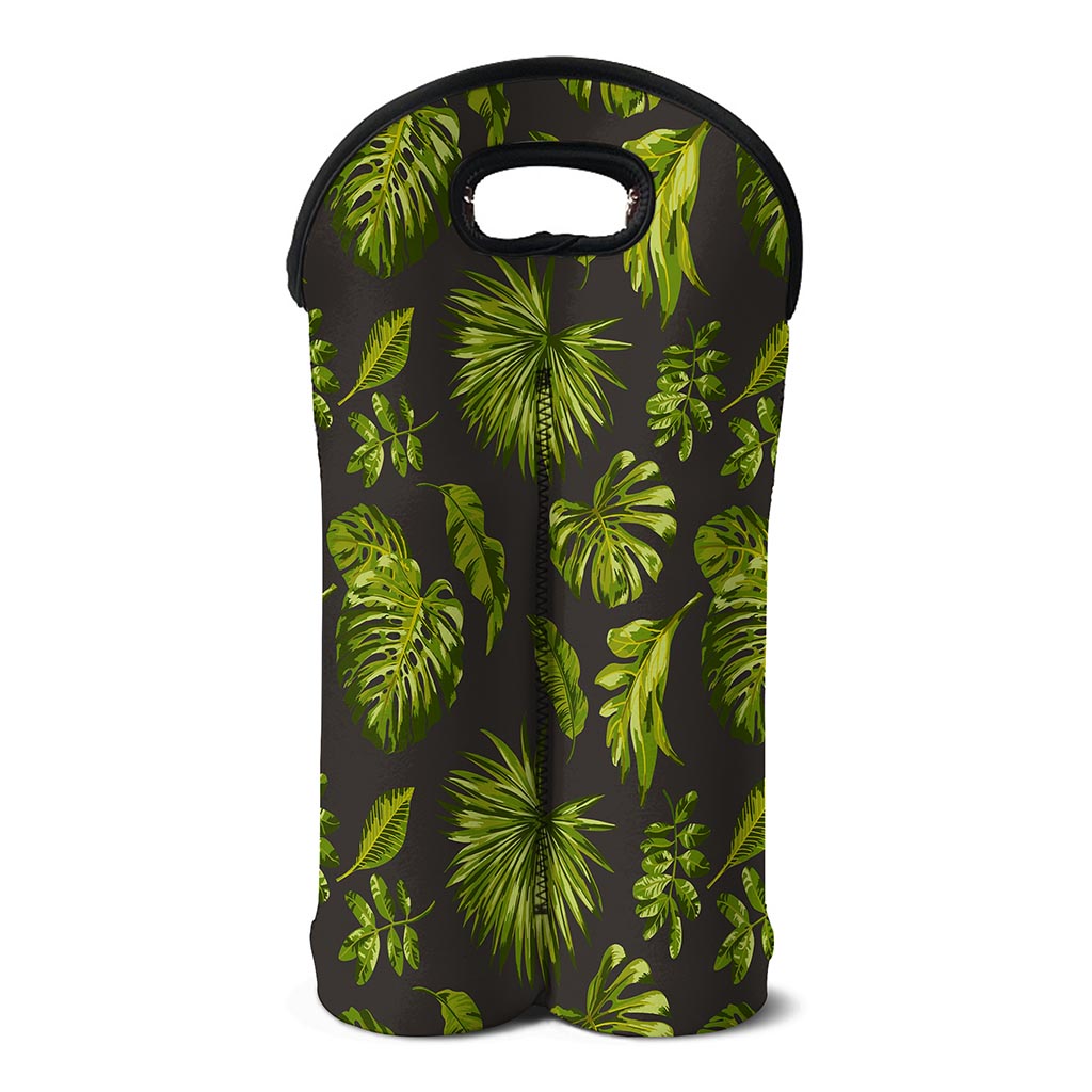 Dark Tropical Leaf Pattern Print Double Neoprene Wine Tote