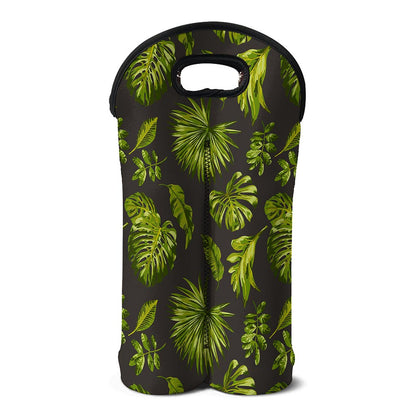 Dark Tropical Leaf Pattern Print Double Neoprene Wine Tote