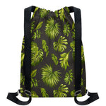 Dark Tropical Leaf Pattern Print Drawstring Backpack
