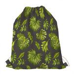 Dark Tropical Leaf Pattern Print Drawstring Bag