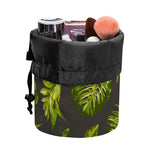 Dark Tropical Leaf Pattern Print Drawstring Makeup Bag