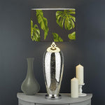 Dark Tropical Leaf Pattern Print Drum Lamp Shade