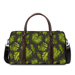 Dark Tropical Leaf Pattern Print Duffle Bag