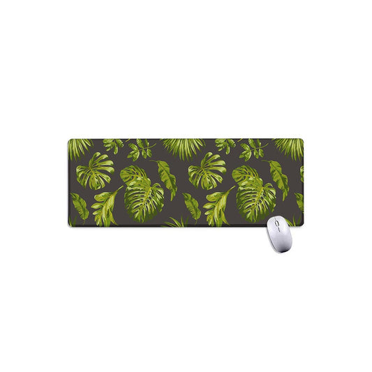 Dark Tropical Leaf Pattern Print Extended Mouse Pad