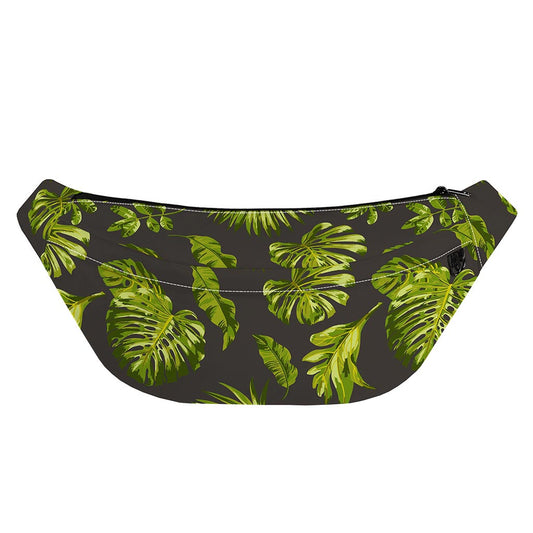 Dark Tropical Leaf Pattern Print Fanny Pack