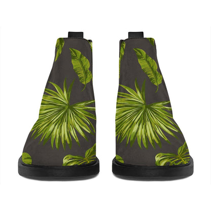Dark Tropical Leaf Pattern Print Flat Ankle Boots