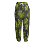 Dark Tropical Leaf Pattern Print Fleece Lined Knit Pants