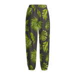 Dark Tropical Leaf Pattern Print Fleece Lined Knit Pants