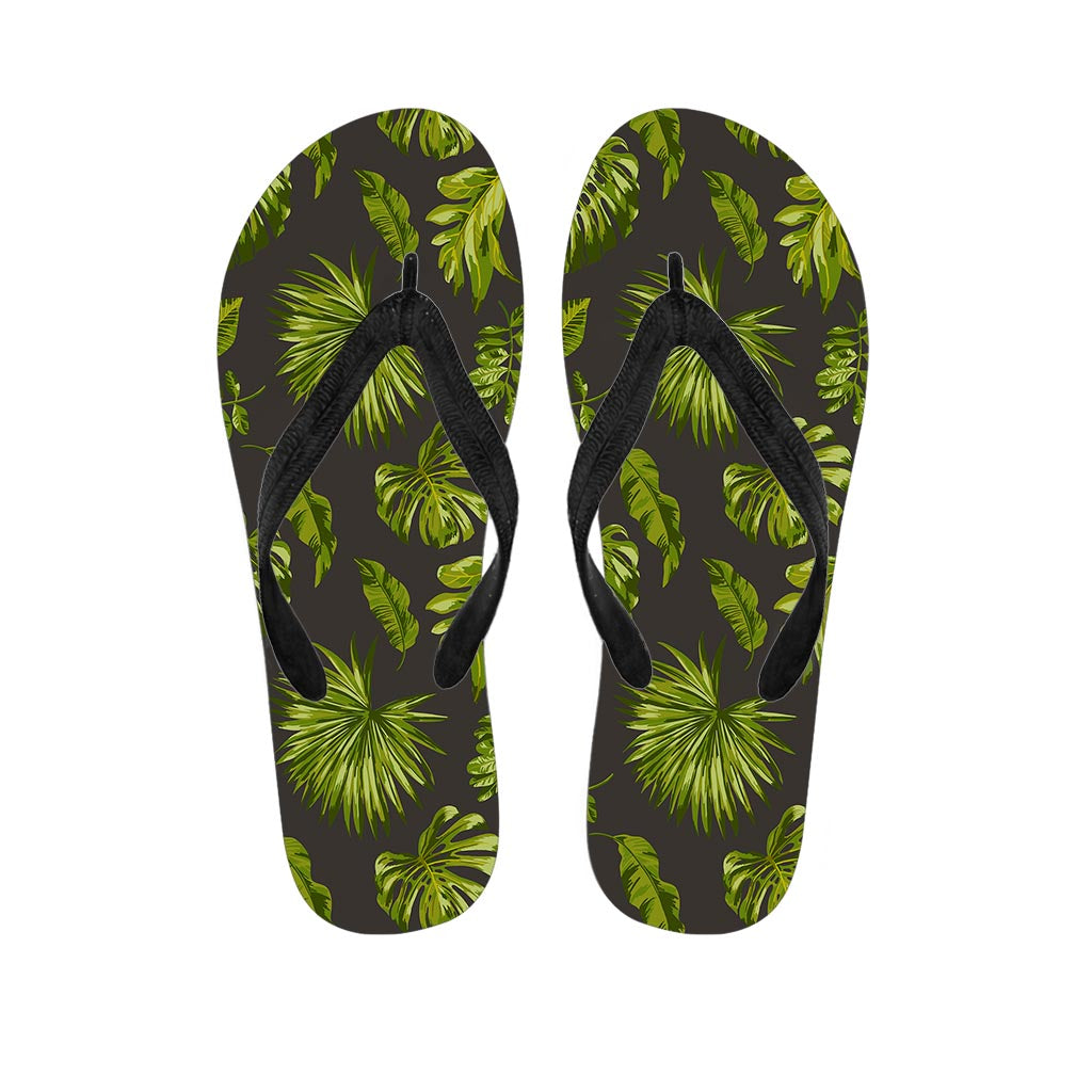 Dark Tropical Leaf Pattern Print Flip Flops