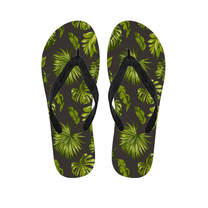 Dark Tropical Leaf Pattern Print Flip Flops
