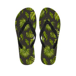 Dark Tropical Leaf Pattern Print Flip Flops