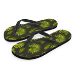Dark Tropical Leaf Pattern Print Flip Flops