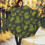 Dark Tropical Leaf Pattern Print Foldable Umbrella