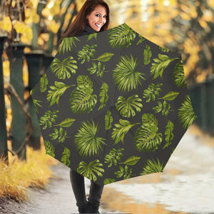 Dark Tropical Leaf Pattern Print Foldable Umbrella