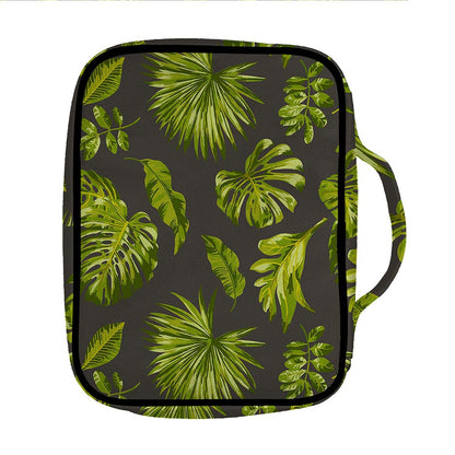 Dark Tropical Leaf Pattern Print Front Pocket Bible Bag