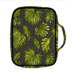 Dark Tropical Leaf Pattern Print Front Pocket Bible Bag