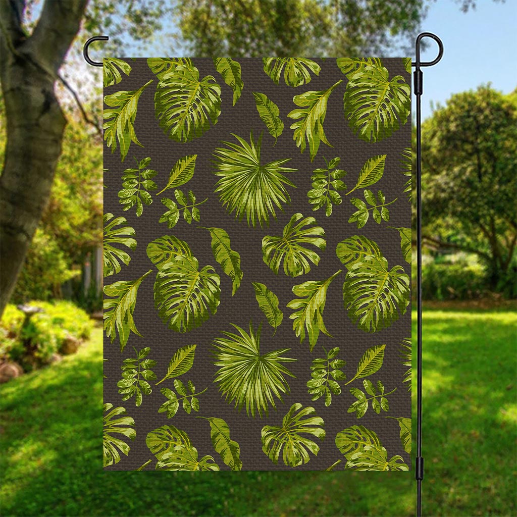 Dark Tropical Leaf Pattern Print Garden Flag