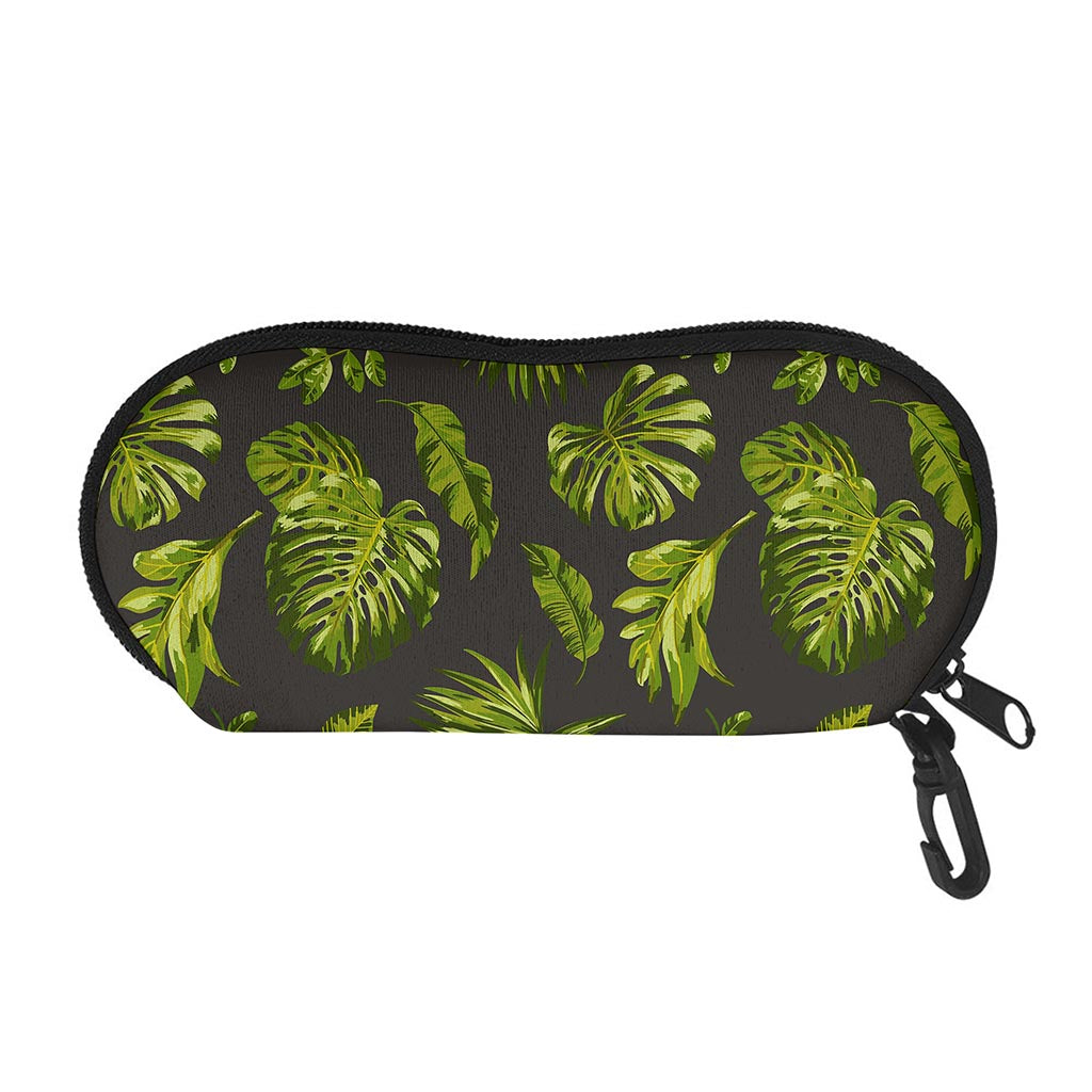 Dark Tropical Leaf Pattern Print Glasses Case