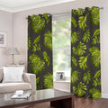 Dark Tropical Leaf Pattern Print Grommet Curtains