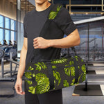 Dark Tropical Leaf Pattern Print Gym Bag