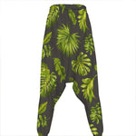 Dark Tropical Leaf Pattern Print Hammer Pants