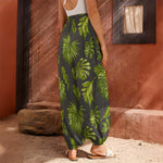 Dark Tropical Leaf Pattern Print Harem Pants
