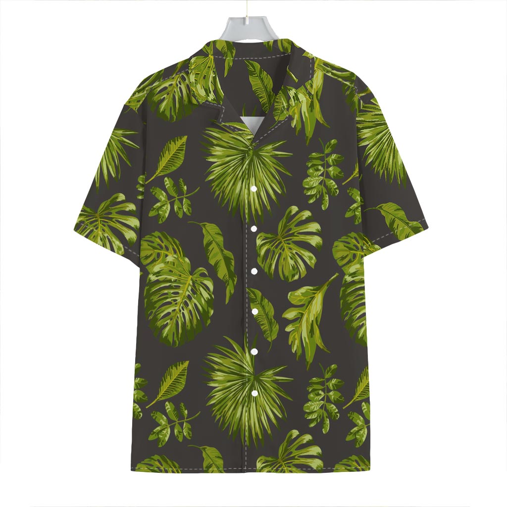 Dark Tropical Leaf Pattern Print Hawaiian Shirt